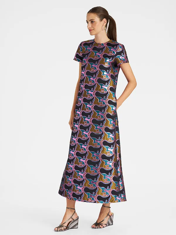 Swing Dress in Jacquard Spritz Blue Petrol