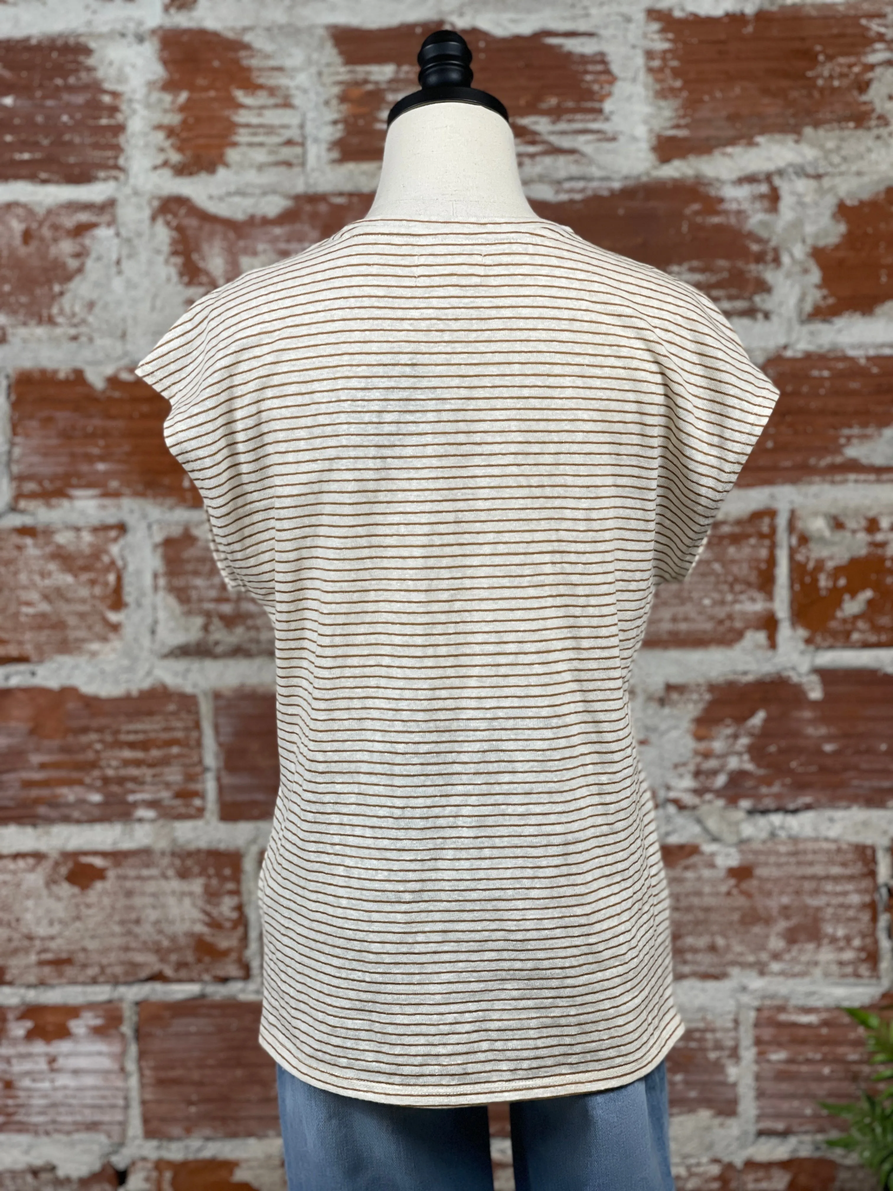 Thread & Supply Mae Top in Off White and Brown Stripe