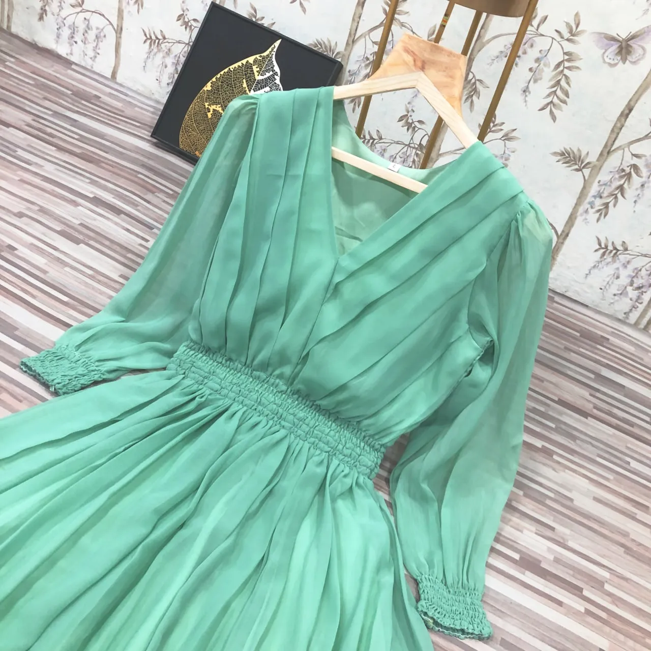 Trendy Pista Green Color Slide Slit Dress