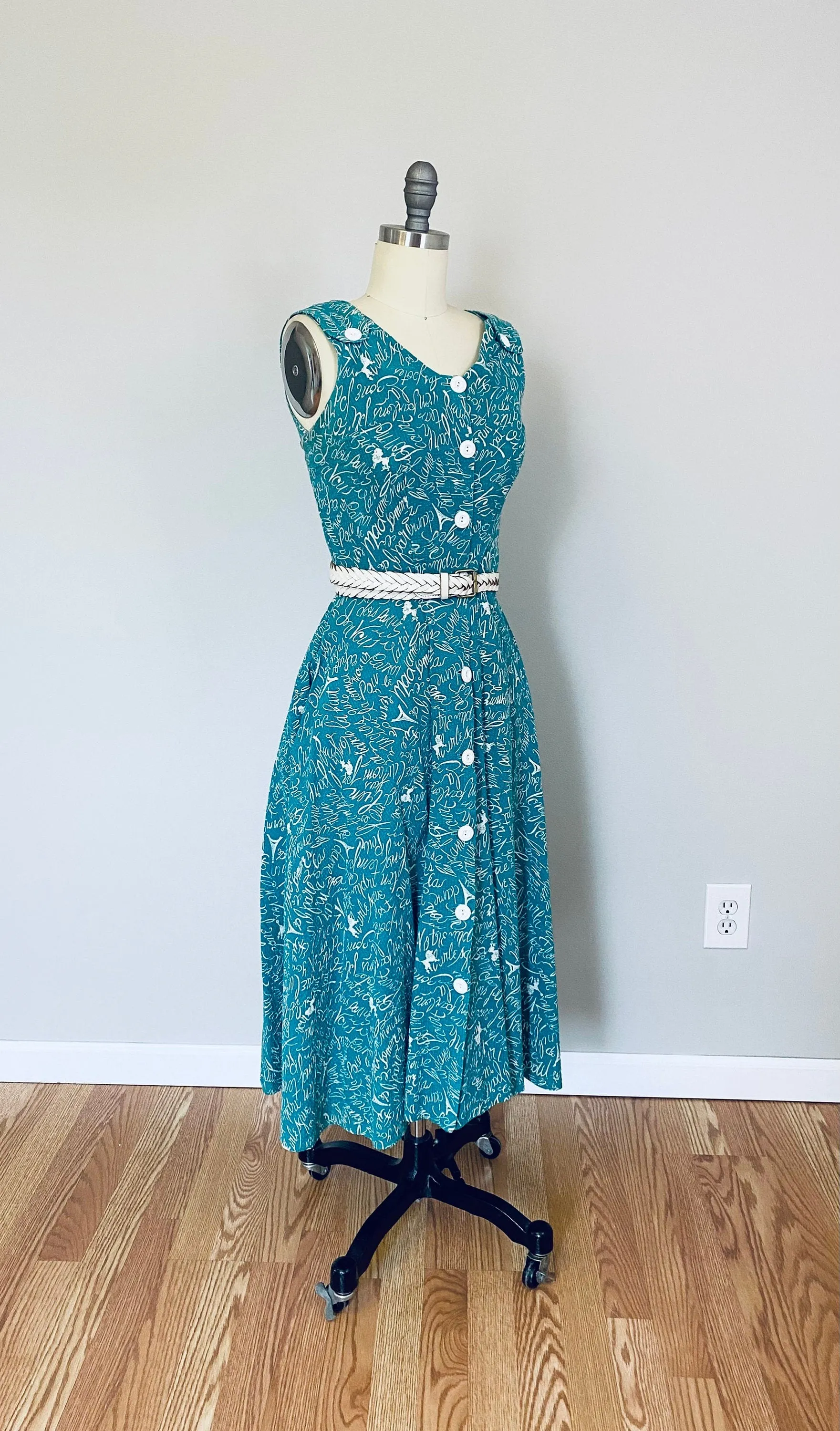 Vintage 1950s Poodle and Paris Novelty Print Sundress / 50s Dress Size S