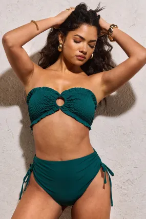 Wanderlust | Bottle Green Textured Ring Bandeau Bikini Top